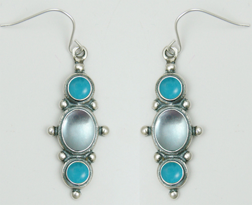 Sterling Silver Drop Dangle Earrings With Blue Topaz And Turquoise